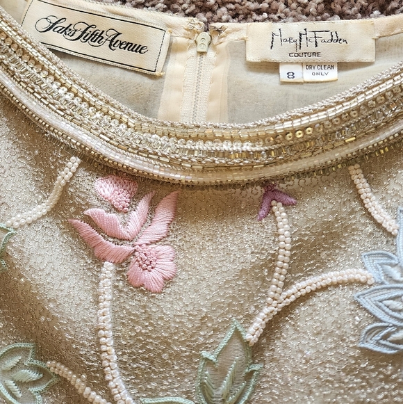 Mary Mcfadden Elegant Floral Embroidered Sequined Dress Sz 8 - Picture 13 of 16